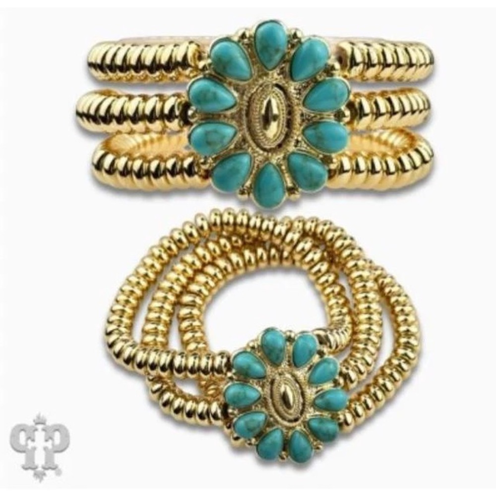 BRAND NEW W TAGS Pink Panache Turquoise Concho Stretch Bracelet 18K Gold Dipped